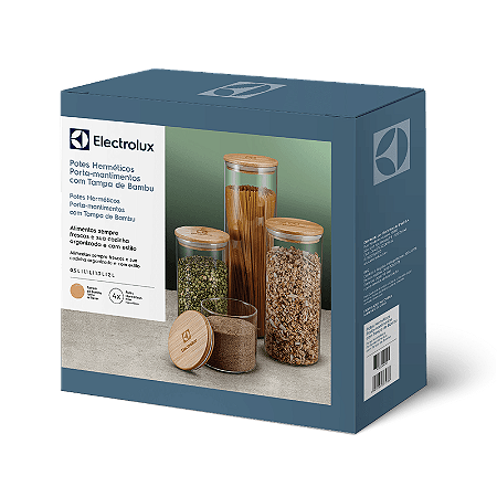 Kit Potes Porta-Mantimentos Herméticos Tampa de Bambu 04 uni