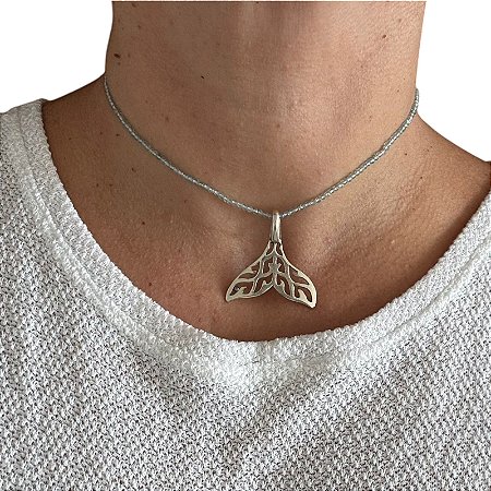 Pingente Rabo de Sereia com Chocker Água marinha pedra natural