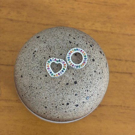 Colar Prata 925 cravados com zirconias coloridas círculo ou coração