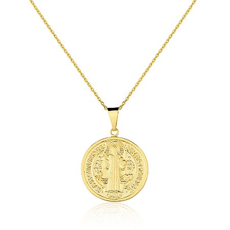 Pingente São Bento banho de ouro amarelo com corrente Cartier