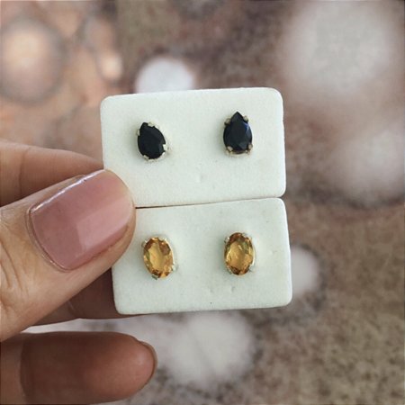 Brinco Facetado Pedra Natural Citrino Amarelo com Prata 925