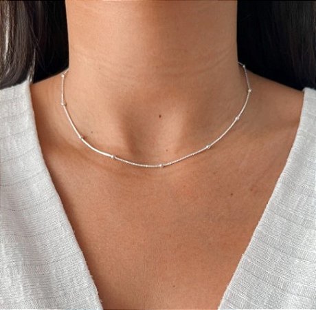 Corrente feminina bolinha Prata 925
