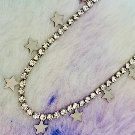 Chocker estilo Riviera com estrelas salpicadas em aço inoxidável