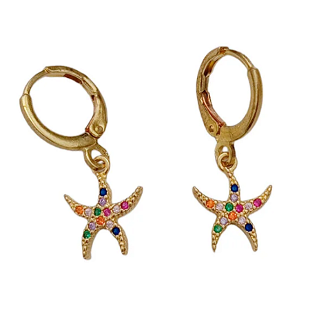 Brinco Estrela Do Mar Anzol Cravado zirconias coloridas