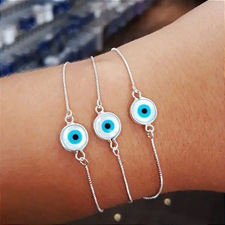 Pulseira Olho Grego Madreperola Prata 925