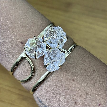 Bracelete cristal transparente triplo banhado a ouro amarelo