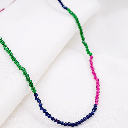 Choker Mini Cristais Coloridos banho de ouro amarelo