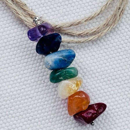 Pingente 7 chakras Pedra Natural banho de Prata