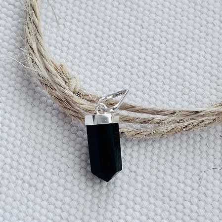 Pingente Ponta Obsidiana Negra Média com acabamento Prata 925
