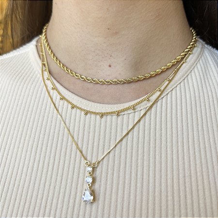 Pingente Ponto de Luz Triplo Banho de Ouro Amarelo 18 k com Zircônia formato coração