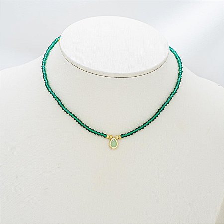 Choker Cristais Verde com Gota Zircônia