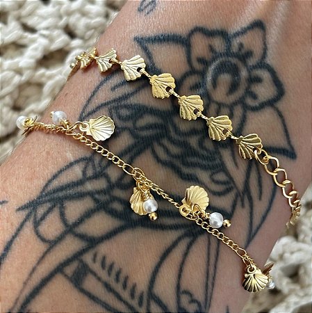 Pulseira feminina Praia Conchinha ou Conchinha com Pérolas