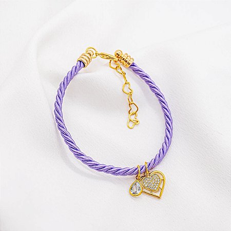 Pulseira Lilás com Coração Cravejado