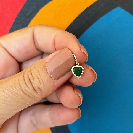 Pingente Coração Verde e prata com corrente veneziana