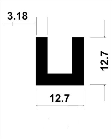 Perfil U de alumínio 1/2 X 1/8 = 12,70mm X 3,17mm