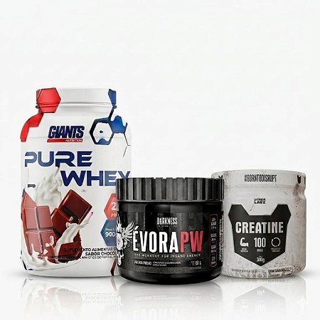 Combo Pure Whey 900g Giants + Creatina 300g Under Labz + Évora PW 150g Darkness