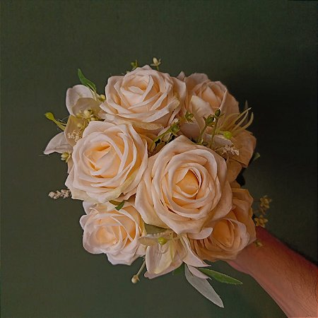 BUQUÊ ROSA E LIRIO C/9 29CM - CHAMPANHE - 128679