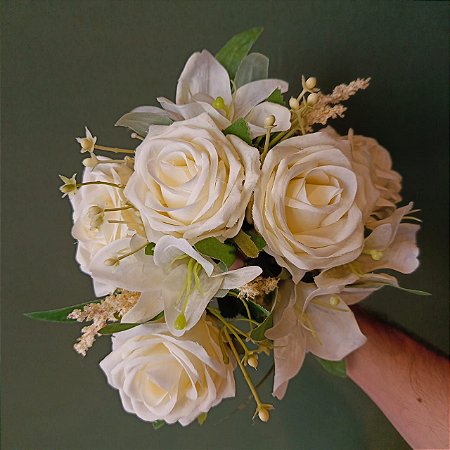 BUQUÊ ROSA E LIRIO C/9 29CM - CREME - 128678