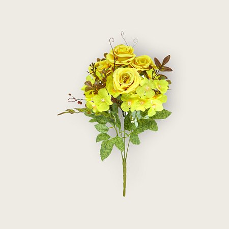 BUQUE ROSAS ARTIFICIAIS MISTO 42CM C/7 BOTOES