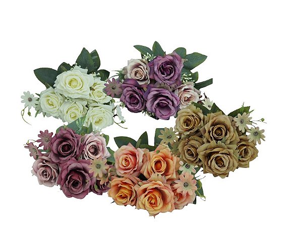 BUQUE DE ROSAS ARTIFICIAIS PREMIUM X5 28CM 129036