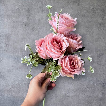 BUQUE DE ROSAS ARTIFICIAIS ROSA ENVELHECIDO AVON 30CM 129094