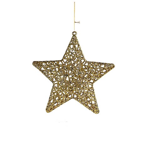 ESTRELA DE NATAL GLITER CORDAO 26CM DOURADA 129344