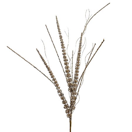 GALHO HASTE MINI FOLHAS GLITER 75CM CHAMPANHE 129341