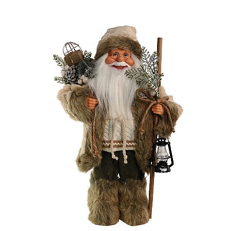PAPAI NOEL RUSTICO ALPINO CASACO PELUCIA 40CM 129121
