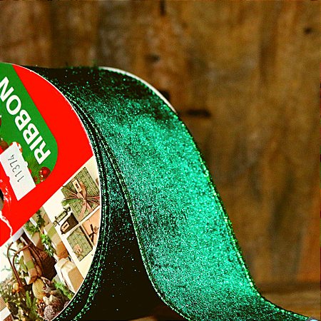 FITA ARAMADA ENFEITE DE NATAL 6,3CMX9M AVELUDADA VERDE DUPLA FACE 13759