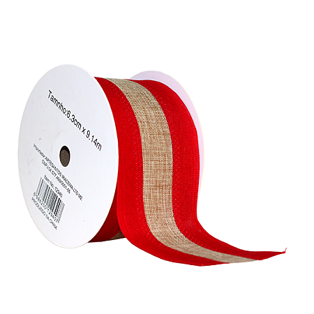 FITA ARAMADA BEGE VERMELHA LUXO JUTA 6,3CM X 9METROS 129217