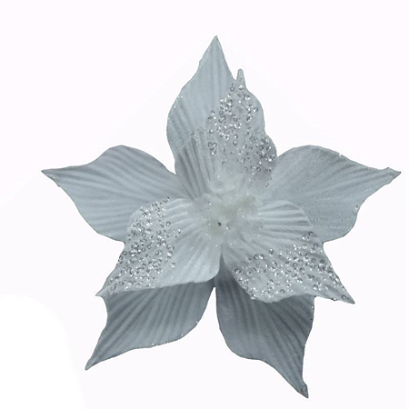 FLOR DE NATAL BRANCA 24CM CABO 15CM 129224