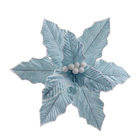 FLOR DE NATAL AVELUDADA AZUL 28CM CABO 20CM 129203