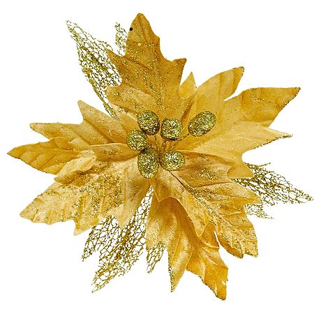 FLOR DE NATAL DOURADA 24CM CABO 40CM 129190