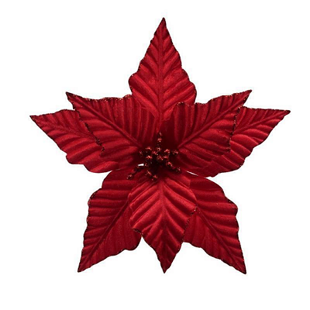 FLOR DE NATAL AVELUDADA VERMELHA 27CM CABO 20CM 129187