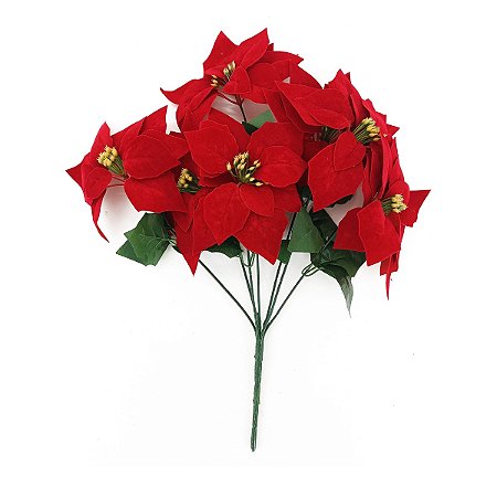 FLOR DE NATAL BUQUÊ COM 7 FLORES VERMELHAS AVELUDADAS 48CM 13560