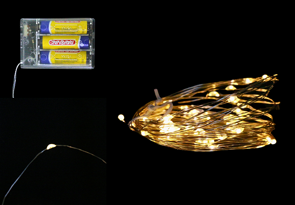 PISCA FIO DE FADA 5 METROS 50 LEDS BRANCO QUENTE PILHA ESTATICO 129212