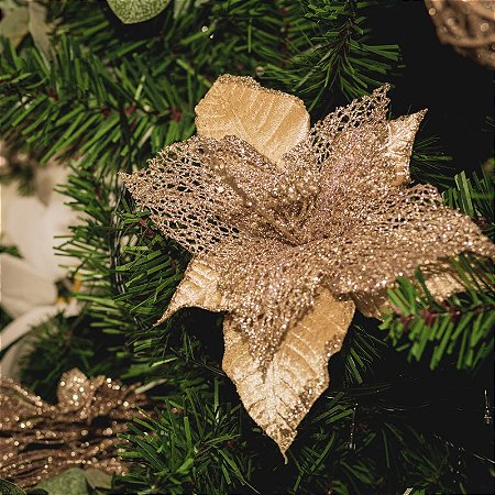 FLOR DE NATAL POINSETIA CHAMPANHE NUDE AVELUDADA RENDA 25CM 9976C