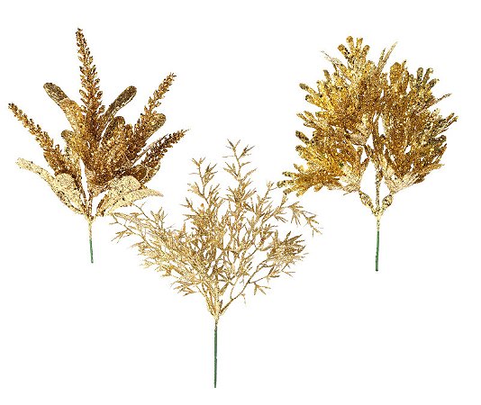 GALHO NATALINO GLITER 25CM DOURADO 129128