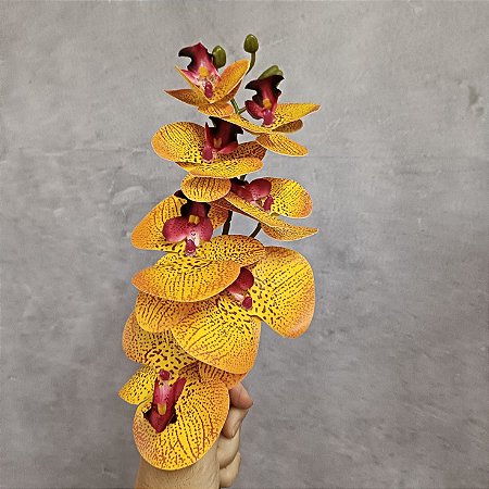 ORQUIDEA ARTIFICIAL SILICONE TOQUE REAL LARANJA E VINHO 75CM