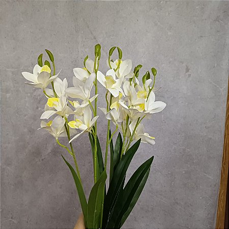 BUQUE ORQUIDEA ARTIFICIAL CYMBIDIUM BRANCA 3D X5 50CM 130008