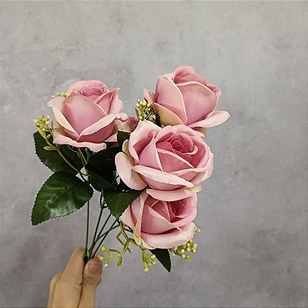 KIT ATACADO 10 BUQUE DE ROSA ARTIFICIAL BULGARA ROSA 35CM  130219