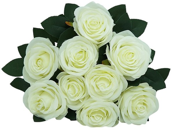 BUQUE ROSAS X9 BRANCO OFF WHITE 37CM 130289