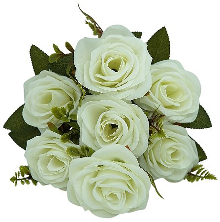 BUQUE DE ROSAS BRANCO OFF WHITE X7 38CM