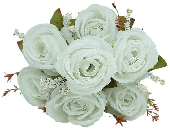 BUQUE ROSAS 7 BOTOES BRANCO PURO 45CM 130303