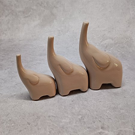 TRIO DE ELEFANTES CAPUCCINO BRILHO 130133