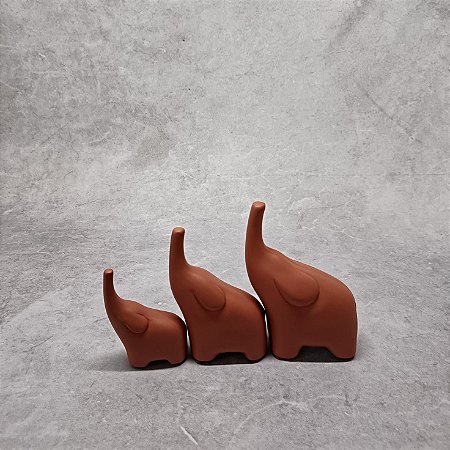 TRIO DE ELEFANTES TERRACOTA NOVO FOSCO 130139