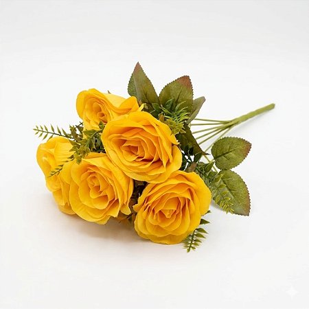 BUQUE DE ROSAS BOTOES X7 46CM AMARELO 130470