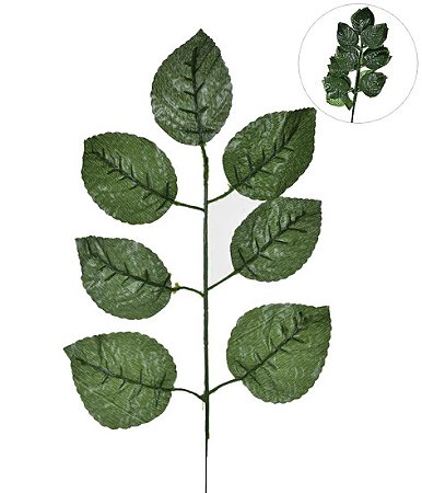 HASTE FOLHA ROSEIRA X7 C12 VERDE 45CM 130515