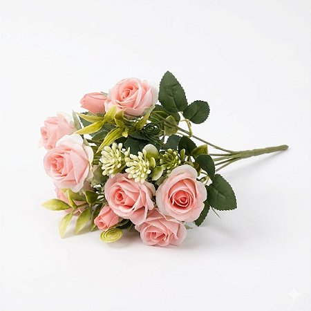 BUQUÊ DE ROSAS ARTIFICIAIS PRIMAVERA ROSA X10 25CM 130742