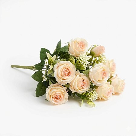 BUQUÊ DE ROSAS ARTIFICIAIS PRIMAVERA CREME ROSA X10 25CM 130740